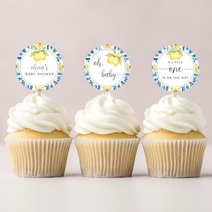 Lemon Baby Shower Cupcake Toppers: Citrus Theme Party Decor (Digital Download), BA-T13