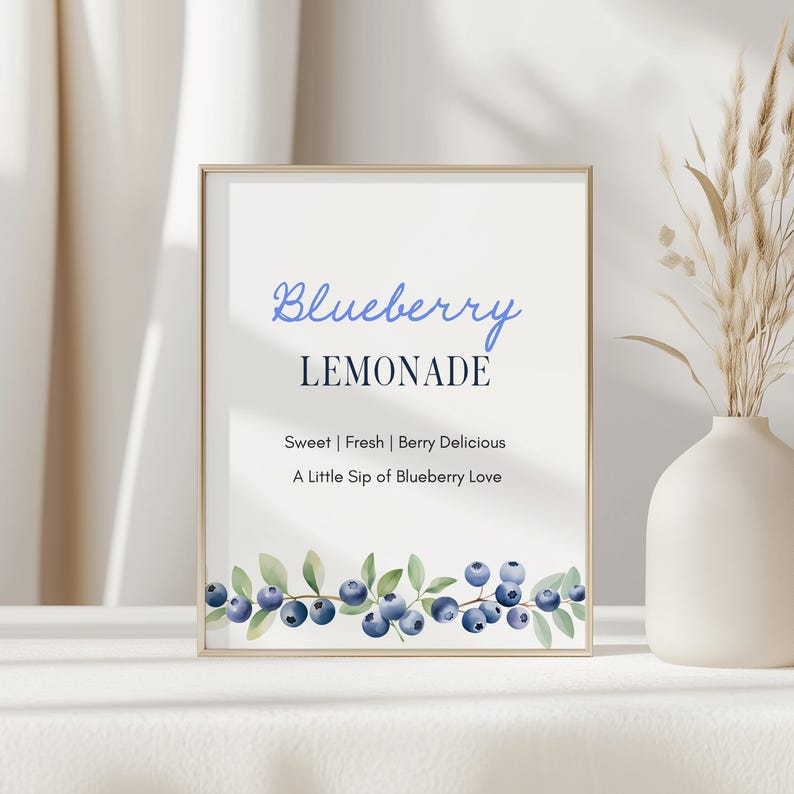 Blueberry Lemonade Bar Sign, Printable Baby Shower Drink Sign, Berry ...