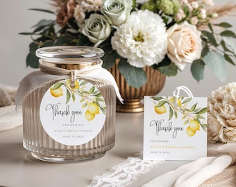 Lemon Bridal Shower Favor Tags, Editable Citrus Theme Deco (Instant Download)
