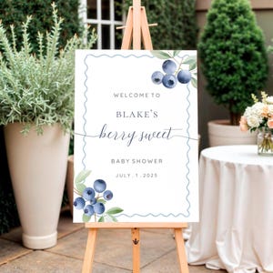 Editable Blueberry Baby Shower Sign Boy Printable, Berry Sweet Baby Shower Sign Blue, Blueberry Sign Baby Shower, digital download, BA-S16