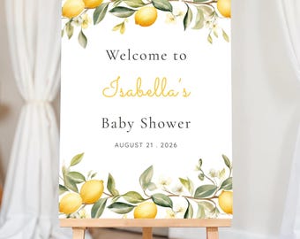Lemon Baby Shower Welcome Sign, Watercolor Citrus Decor, Editable Canva (Digital Download)