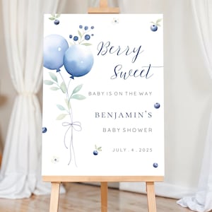 Editable Blueberry Sign Baby Shower, Berry Sweet Baby Shower Sign Blue, Blueberry Baby Shower Welcome Sign, Baby Shower Decor, BA-S19