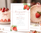 Strawberry Invite, Berry Sweet Baby Shower, Editable in Canva (Instant Download)