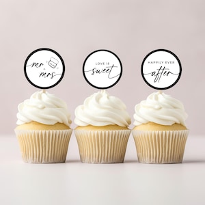 Cupcaketoppers bruiloft: dessertdecor (digitale download)