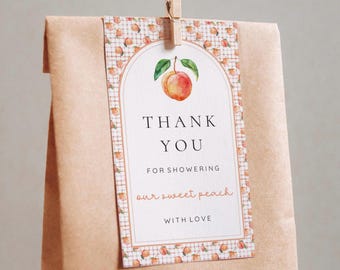 Sweet Peach Baby Shower Thank You Tags: Editable Favor Tags (Canva Template, Digital Download)