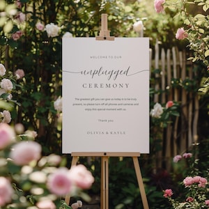 Minimalistisk mall för Unplugged-ceremoniskylt, bröllopsdekor, redigerbar i Canva (direktnedladdning)