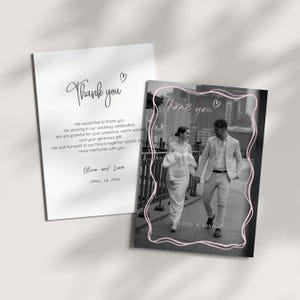 Foto editável de cartão de agradecimento Modelo de cartão de agradecimento de casamento Cartões de agradecimento para festas de noivado de casamento Cartão minimalista personalizado