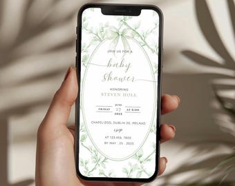 Greenery Baby Shower Invitation, Digital Evite, Editable in Canva  (Digital Download)