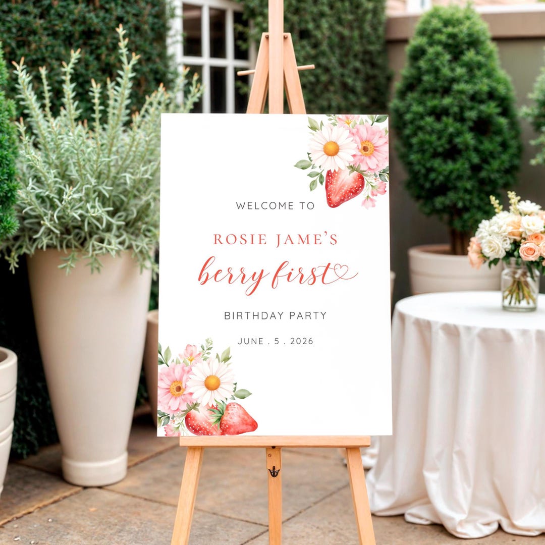 Berry First Birthday Welcome Sign, Strawberry Birthday Party Decor ...