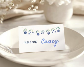 Blueberry Baby Shower Table Decor Bundle, Berry Sweet Place Cards & Food Labels