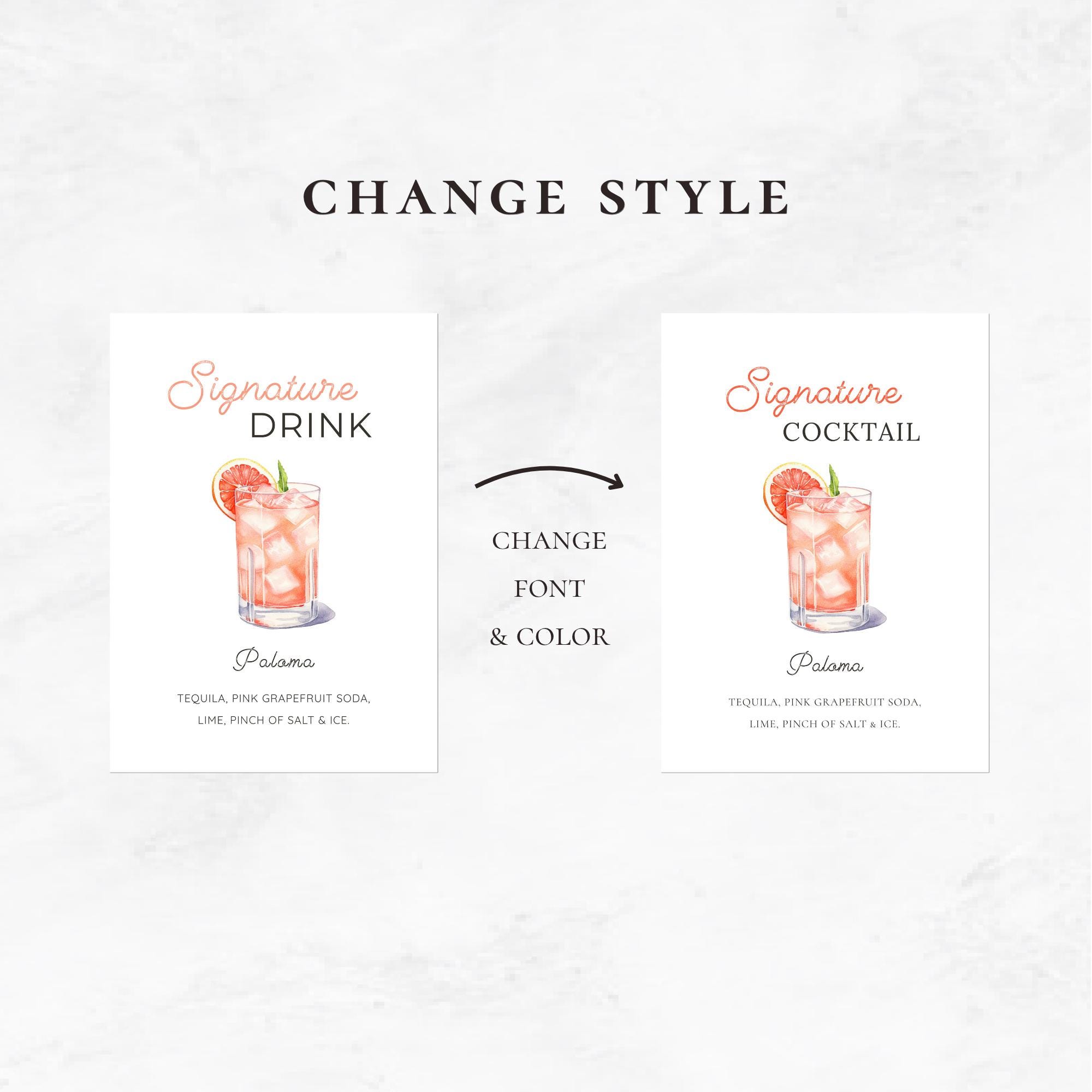 Paloma Cocktail Sign: Editable Bar Menu Template (digital Download 5x7 ...