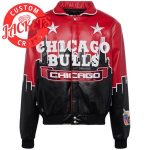 Jeff Hamilton Chicago Bulls Skyline jacket Customized Men&#39;s Chicago Bulls Jacket Letterman Bomber Varsity Black Real Leather Jacket