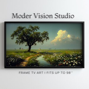 Summer Tree & Wildflower Path Frame TV Art | Digital Oil Painting Samsung Frame TV | Countryside Meadow Landscape | 4K 8K Digital Download |
