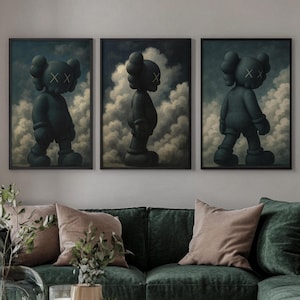 Juego de 3 pósteres de KAWS (descarga digital): arte mural minimalista imprimible de Hypebeast, impresiones de figuras de Kaws, póster de grafiti de Kaws para decoración del hogar