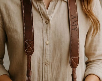 Custom Leather Camera Strap, Personalized DSLR Strap for Photographers Adjustable Camera Holder Gift for Him & Her