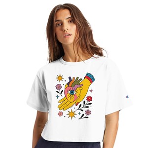 Heart n Hand - Women&#39;s Cropped Heritage Crewneck T-Shirt | Champion T453W