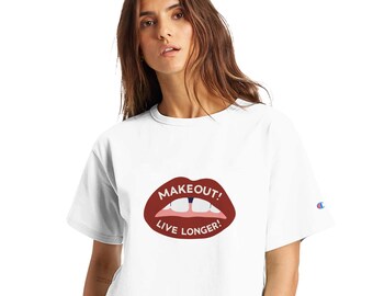 Make Out! Live Longer! - Women's Cropped Heritage Crewneck T-Shirt | Champion T453W