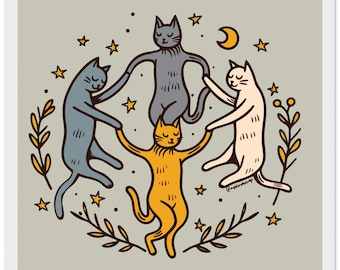 Dancing Kitties - Classic Semi-Glossy Paper Wooden Framed Poster