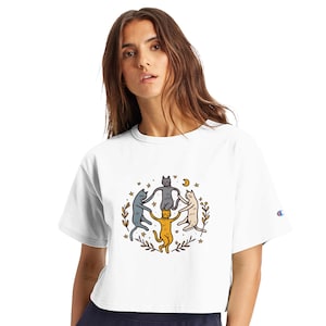 Dancing Kitties - Women&#39;s Cropped Heritage Crewneck T-Shirt | Champion T453W