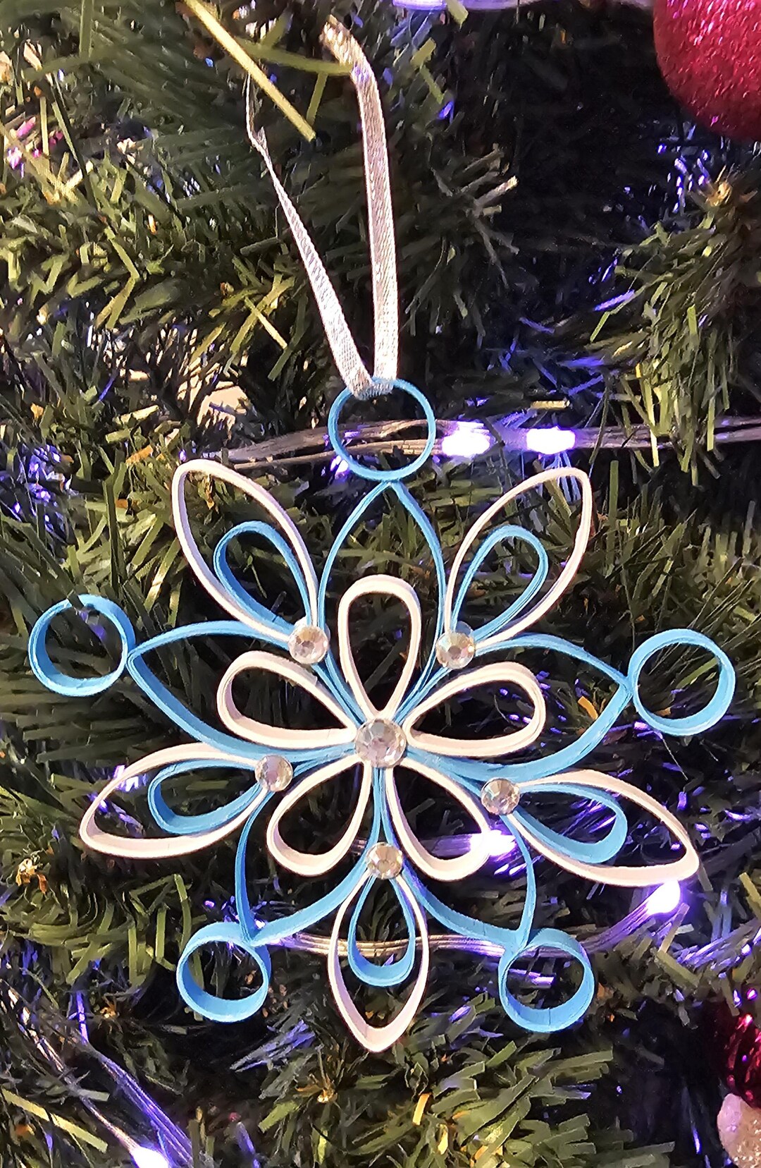 Handmade Quilled Paper Blue and White Snowflake Ornament - Etsy