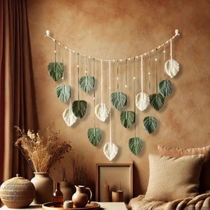 Boho Macrame Wall Hanging – Leaf Tapestry – Handmade Wall Decor for Living Room & Bedroom Natural and Eco-Friendly Home Decoration