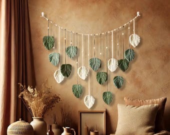 Boho Macrame Wall Hanging – Leaf Tapestry – Handmade Wall Decor for Living Room & Bedroom Natural and Eco-Friendly Home Decoration