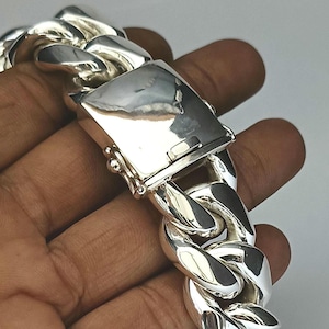 999 Silver Curb Chain Bracelet - 24mm Wide, Heavyweight Men&#39;s Jewelry