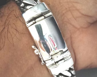 Men's 999 Silver Snake Chain Bracelet - 14mm Wide