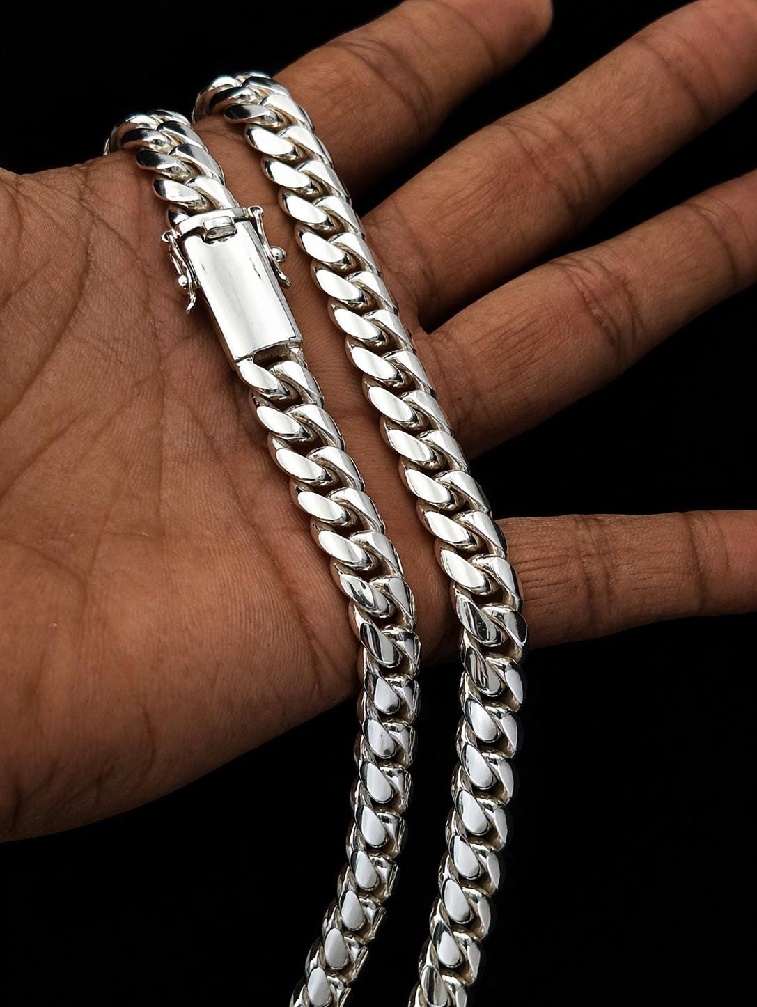 Heavy Curb Chain 10mm Pure Silver 999 – Thick Mens Necklace Solid ...