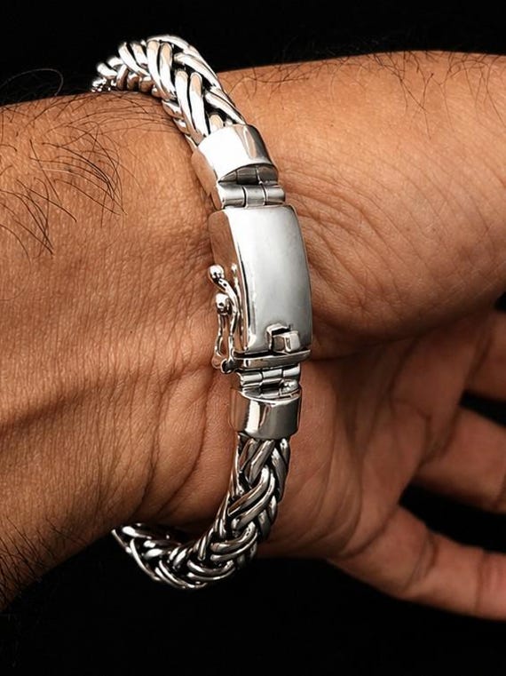 Mens Silver Bracelet 8mm – Solid 999 Silver Snake Chain Handmade