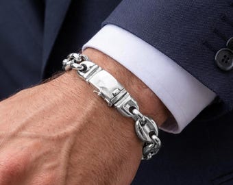 Silver 999 Anchor Chain Bracelet, 14mm mens Marine Style.
