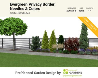 Ontwerp voor een groenblijvende privacyhaag | Het hele jaar door afscherming met coniferen en kleur (digitale download)