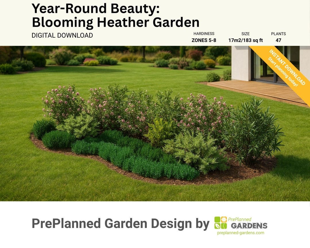 Preplanned Preplanned Garden Blueprint, Zone 5-8 Heather Garden Design, Year-round ...