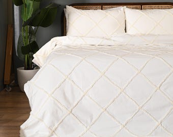 Hand Tufted Cotton Duvet Cover Set: Boho Farmhouse Bedding