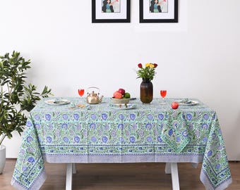 Boho Floral Block Print Tischdecke: Baumwolle Leinen Tischdekoration