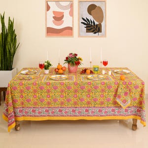 Floral Rectangle Tablecloth, Block Print Rectangle Table Cover, Country Kitchen Rectangle Table Cloths, French Tablecloth 60x90