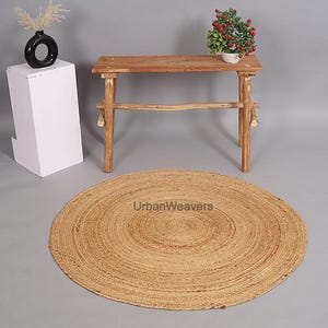Hand Braided Jute Area Rug: Round Boho Decor, Natural Fiber