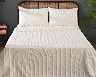 Hand Tufted Cotton Duvet Cover Set: Boho Farmhouse Bedding Off White