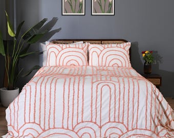 Hand Tufted Bohemian Cotton Duvet Cover Set - 3 Pcs Farmhouse Bedding