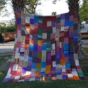 Bohemian Silk Patchwork Kantha Quilt Handcrafted Quilts Boho Twin Size Bedding Throw Blanket Bedspread Quilted Hippie 90X60 Inch