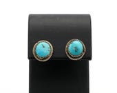 Vintage 1960s Sterling Silver & Oval Turquoise Studd Earrings-Rope Edge Details