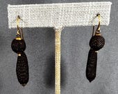14K Victorian Antique Mourning Woven Hair Earrings, Dangles, In Remembrance, Commemorative Jewelry