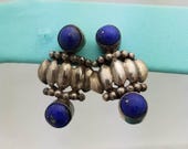 Vintage Sterling Silver Egyptian Revival Style Lapis Lazuli Earrings-1 1/4''