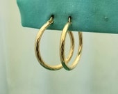 14K Yellow Gold Twisted Texture Hoop Earrings, 1.3" Diameter, Estate