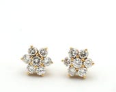 Vintage 1990’s 18K Yellow Gold Diamond (1 TCW) Cluster Floral Stud Earrings