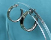 18K and Sterling Silver Artisan Hoop Earrings, Handmade, Vintage, Danish Style
