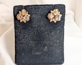 Vintage 1990’s 14K White-Rose-Yellow Gold Flower Bouquet Stud Earrings-Unique!!