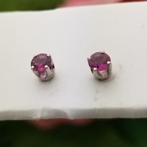 14K Classic Round Ruby Stud Earrings-White Gold-Natural-3mm Ruby-Vintage-0.2CTW