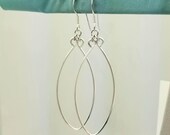 Vintage Sterling Silver Marquise-Shaped Drop Earrings-Estate-Dangle-2'' Drop