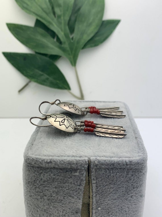 Native American Inspired Sterling Feather & Coral… - image 5